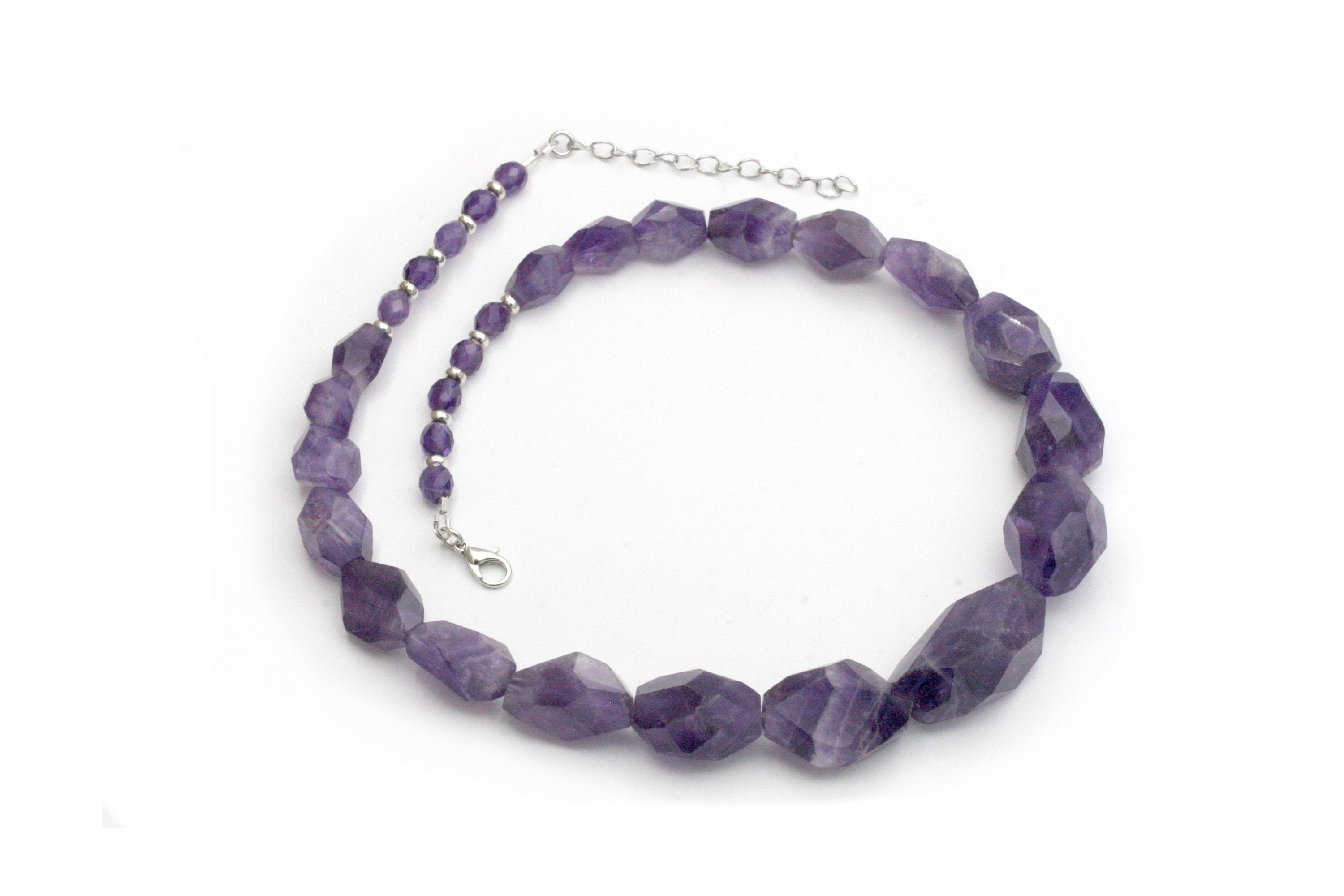 Handmade Chunky Amethyst Necklace: Stainless Steel Artisan Jewelry