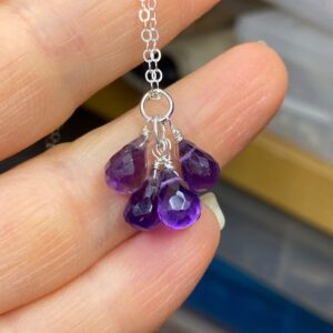 Handmade Amethyst Cluster Necklace: Sterling Silver February Birthstone