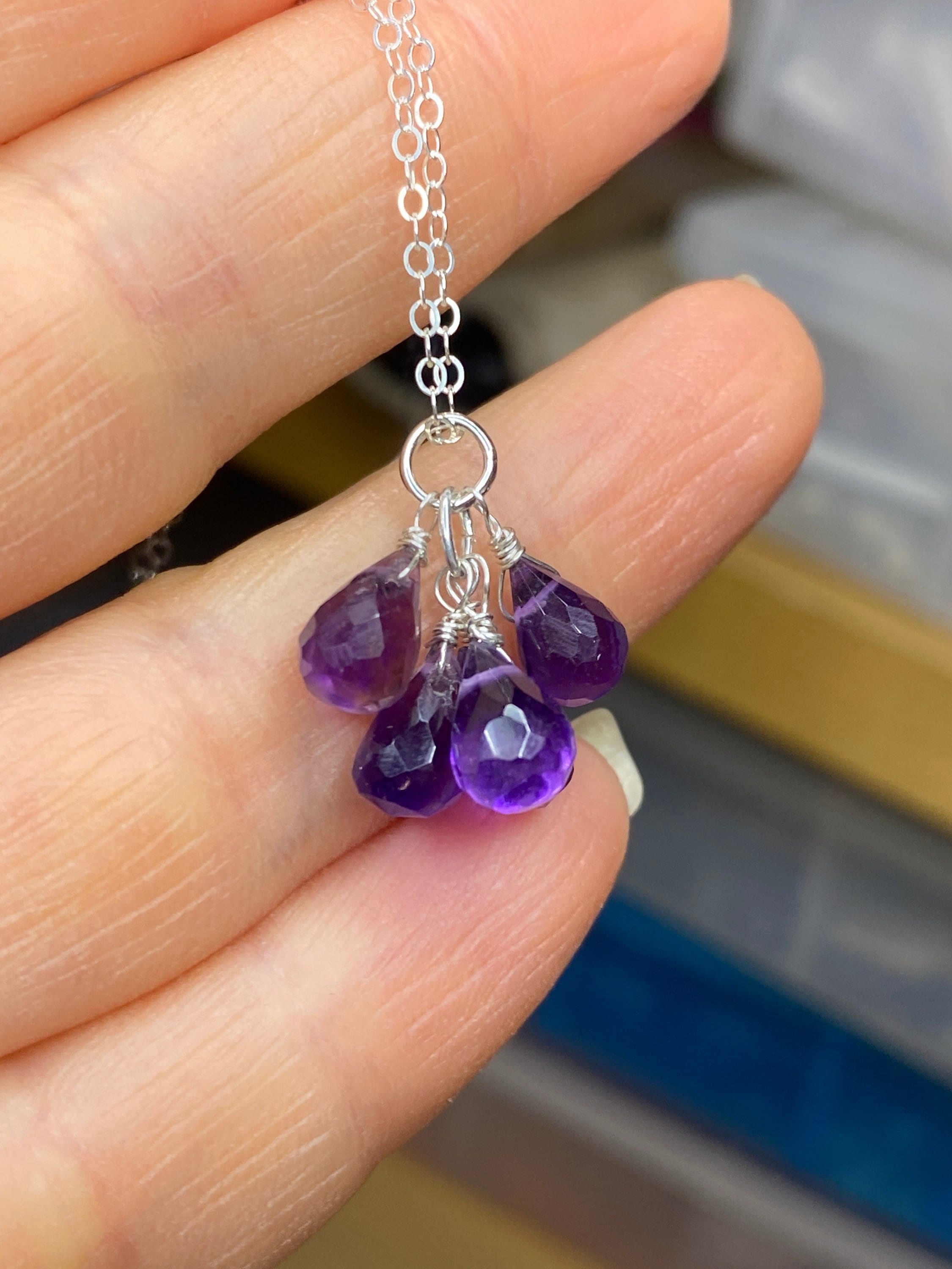 Handmade Amethyst Cluster Necklace: Sterling Silver February Birthstone
