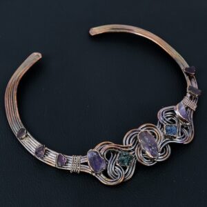 Handmade Electroformed Copper Necklace: African Amethyst & Blue Druzy