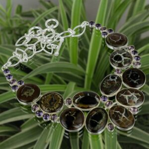 Handmade Moroccan Mud Crack Fossil Necklace, Amethyst, Sterling Silver
