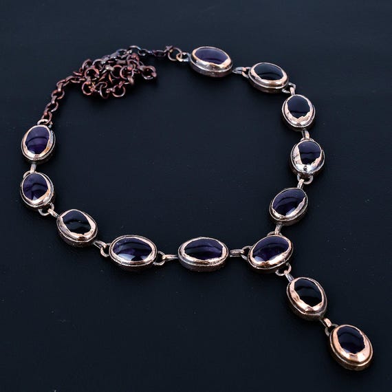 Handmade Star Amethyst Copper Necklace - Adjustable Chain