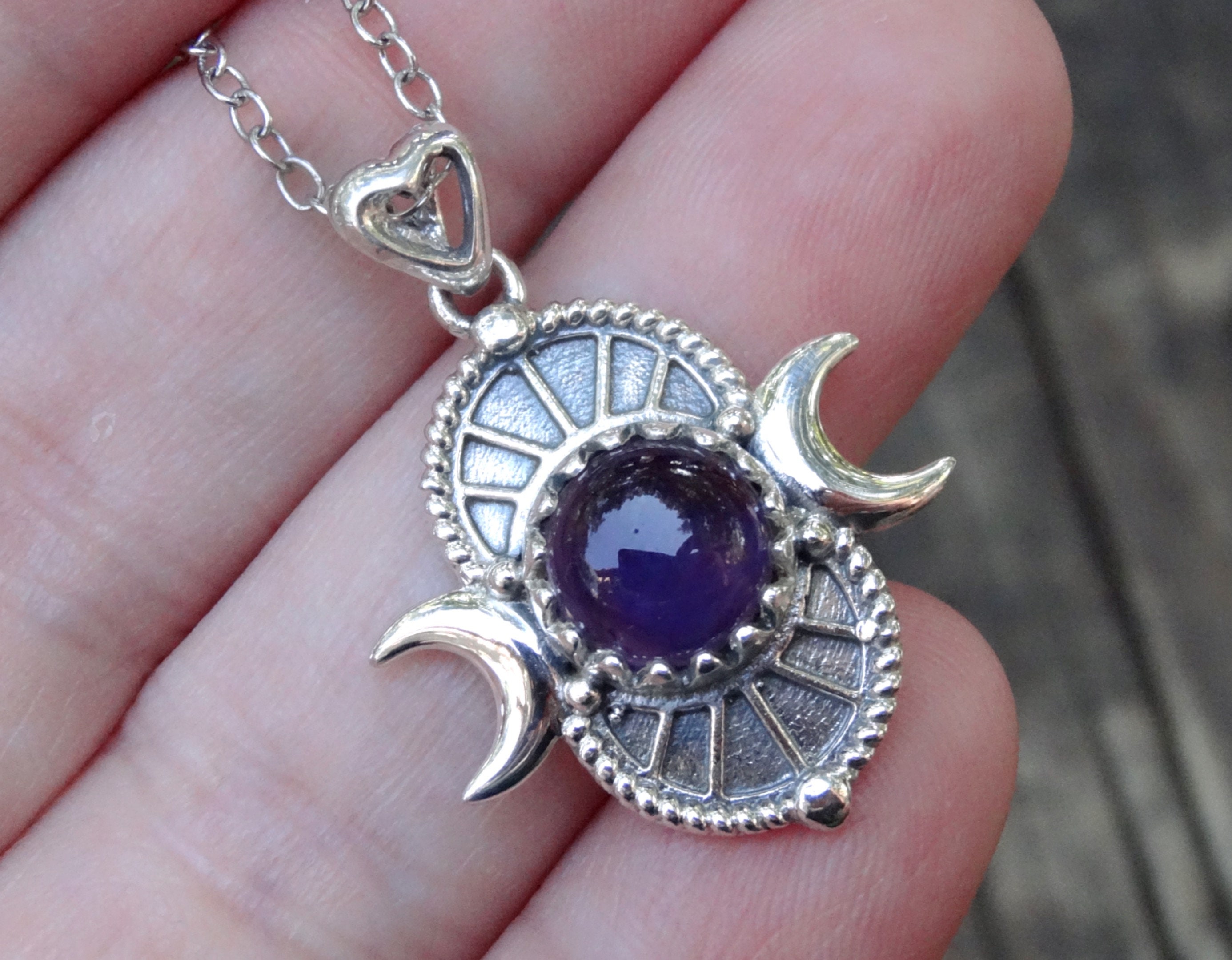 Handmade Sterling Silver Amethyst Moon Phase Necklace