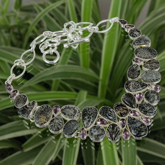 Handmade Sterling Silver Stingray Coral & Amethyst Necklace