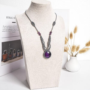 Amethyst Macrame Necklace Genuine Natural Grade Aaa Amethyst Necklace Gemstone Neckalce(95891)