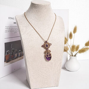 Amethyst Macrame Necklace Genuine Natural Grade Aaa Amethyst Necklace Gemstone Neckalce(95915)