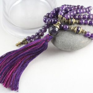Amethyst Mala Beads, 108 bead Mala, Tassel Mala Necklace, Prayer Beads, Yoga Jewelry, Amethyst Necklace, Japa Mala, Peltogyne Wood Mala, Zen