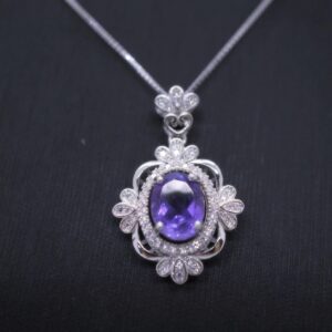 Natural Amethyst Necklace Sterling Silver - Gemstone Flower Of Life , Genuine Purple Gemstone 18kgp February Birthstone #540