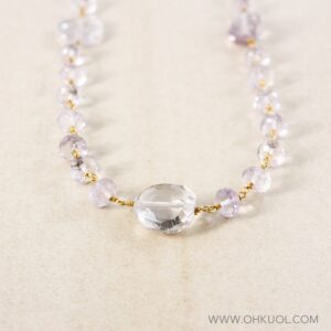 Pink Amethyst Beaded Necklace: 14k Gold Filled, Raw Stone