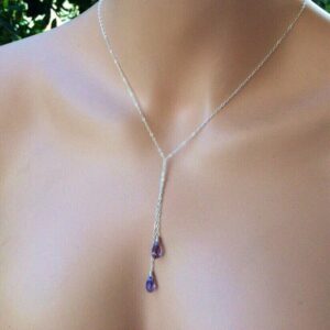 Pink Amethyst Lariat Necklace: Sterling Silver Wire Wrapped Y-necklace
