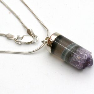 Raw Amethyst Bullet Necklace, Sterling Silver Chain, Crystal Healing