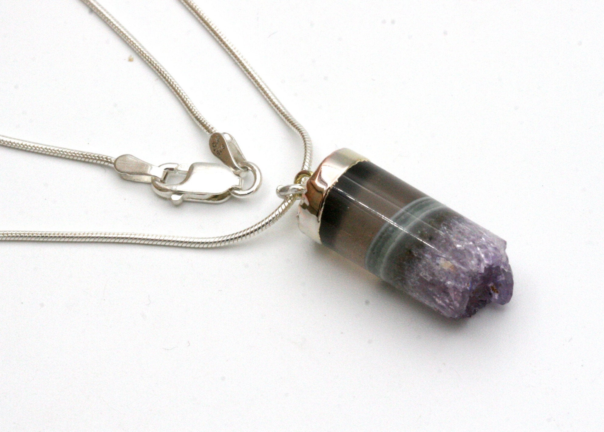Raw Amethyst Bullet Necklace, Sterling Silver Chain, Crystal Healing