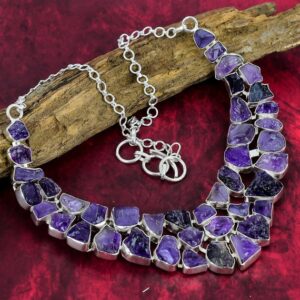 Rough Amethyst Necklace, 925 Sterling Silver Rough Amethyst Gemstone Jewelry Healing Jewelry Adjustable Chain Necklace, Birthday Gifts.