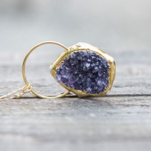Amethyst Slice Necklace, gold Dipped Natural Stone Necklaces, boho Necklace, layering Necklace, gemstone Necklace, raw Amethyst Necklace, druzy