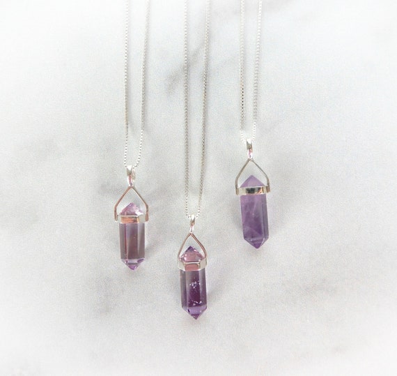 Amethyst Necklace, Sterling Silver • Genuine Amethyst Gemstone Point