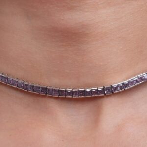 Amethyst Tennis Necklace – Sterling Silver, Square Gemstone Bridal Jewelry