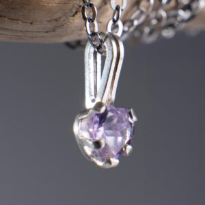 Amethyst Necklace: Tiny 3mm Heart Charm, Gemstone Necklace, February Birthstone
