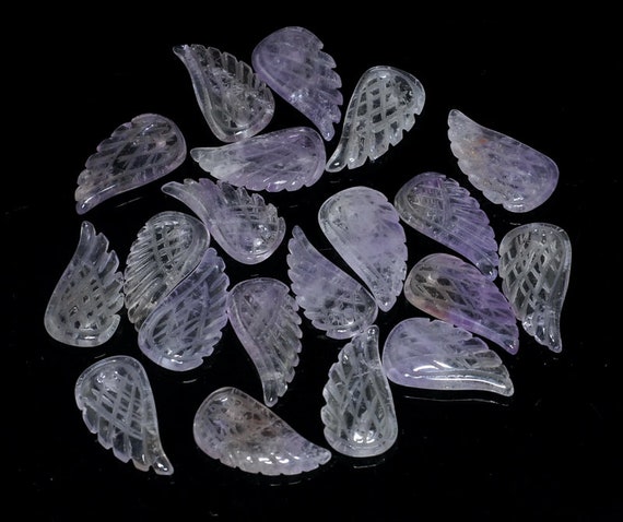 11x6mm  Amethyst Gemstone Carved Angel Wing Beads Bulk Lot 2,6,12,24,48 (90187147-001)