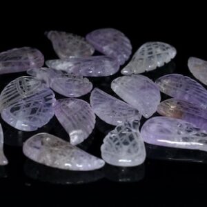 19X10MM  Amethyst Gemstone Carved Angel Wing Beads BULK LOT 2,6,12,24,48 (90187145-001)