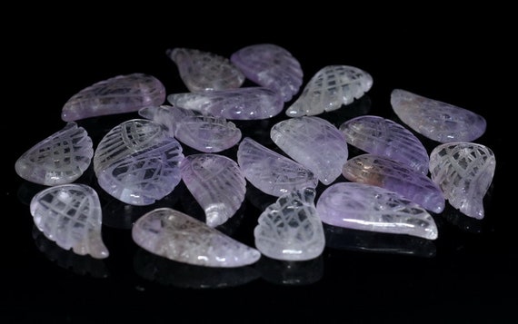 19x10mm Amethyst Gemstone Carved Angel Wing Beads Bulk Lot 2,6,12,24,48 (90187146-001)