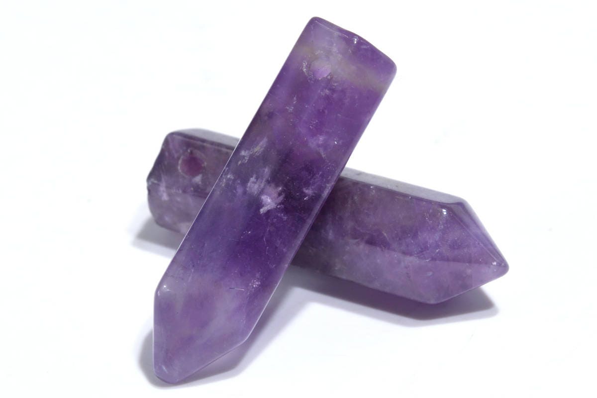 2 Pcs 30x8mm Amethyst Beads Healing Hexagonal Pointed Grade A Genuine Natural Loose Beads Bulk Lot 2,4,6,12 And 50 (103288-721)