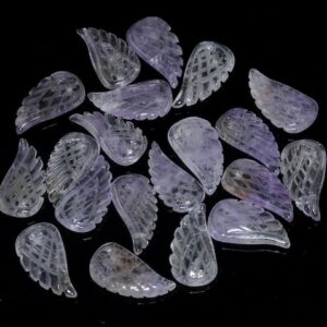 25X12MM  Amethyst Gemstone Carved Angel Wing Beads BULK LOT 2,6,12,24,48 (90187143-001)