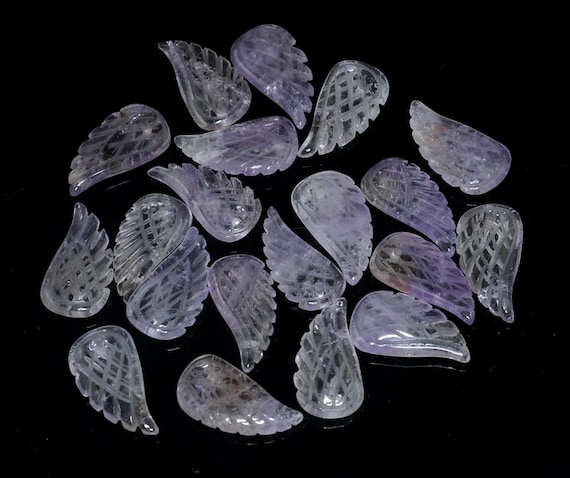 25x12mm Amethyst Gemstone Carved Angel Wing Beads Bulk Lot 2,6,12,24,48 (90187143-001)