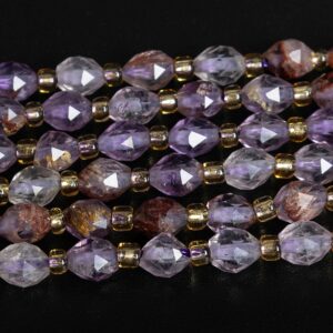 6mm Purple Amethyst Cacoxenite Inclusions Quartz Beads Grade Aa+ Gemstone Drum Barrel Rice Bead Loose Beads 15" / 7.5" Bulk Lot Options