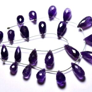 Big Amethyst Drops Bead - 7.50 inches,Natural Amethyst Faceted Teardrop Briolettes,African Amethyst Elongated Drops,Size is 8x13-9x18mm #739