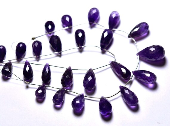 Big Amethyst Drops Bead - 7.50 Inches,natural Amethyst Faceted Teardrop Briolettes,african Amethyst Elongated Drops,size Is 8x13-9x18mm #739