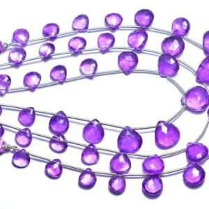 Brazilian Amethyst Heart Briolettes - 8 inches - Natural Faceted Amethyst Heart Briolettes Strand - Size is 7x8 - 10x10.5 mm #2319