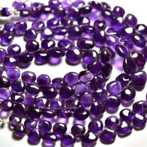 Amethyst Briolette Beads - 8 inches, Natural Finest Quality Amethyst Smooth Heart Briolettes, Amethyst From Africa, Size is 6-9mm #1152