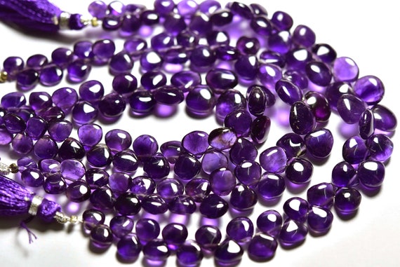 Amethyst Briolette Beads - 8 Inches, Natural Finest Quality Amethyst Smooth Heart Briolettes, Amethyst From Africa, Size Is 6-9mm #1152