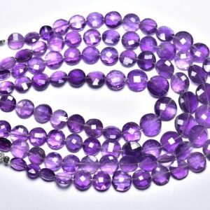 Amethyst Coin Beads - 8 inches - Natural Amethyst Faceted Coin Briolettes - Size is 6.5 -9 mm #2344