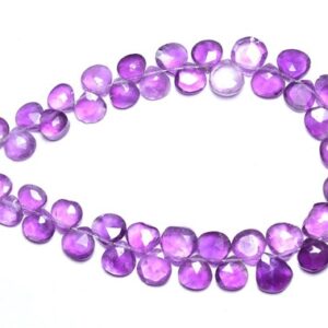 Amethyst Heart Beads - 7.50 Inches - Natural Shaded Amethyst Faceted Heart Briolette - Size Is 6-8mm #528 Amethyst Heart Beads - 7.50 Inches - Natural Shaded Amethyst Faceted Heart Briolette - Size Is 6-8mm #528