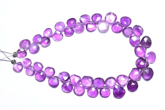Amethyst Heart Beads - 7.50 Inches - Natural Shaded Amethyst Faceted Heart Briolette - Size Is 6-8mm #528