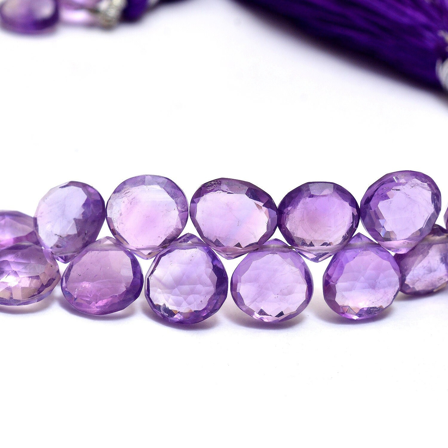 Amethyst Heart Briolette Gemstone 8mm Faceted Beads , Natural Aaa+ Brazilian Amethyst Semi Precious Gemstone Briolette Beads , 8inch Strand