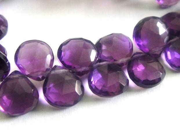Amethyst Heart Briolette, Aaa Faceted Amethyst, Matched Pairs.   6 Pcs, High Quality, Brides,  Feburary Birthstone, 8-9mm