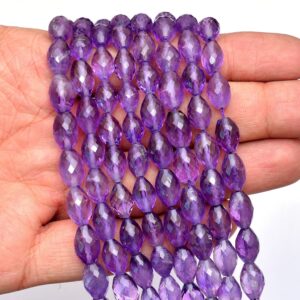 Natural Amethyst 8x12mm Rice Tube Faceted Beads , Gemstone Rice Beads 7inch Strand , Amethyst Semi Precious Gemstone Briolette Loose Beads