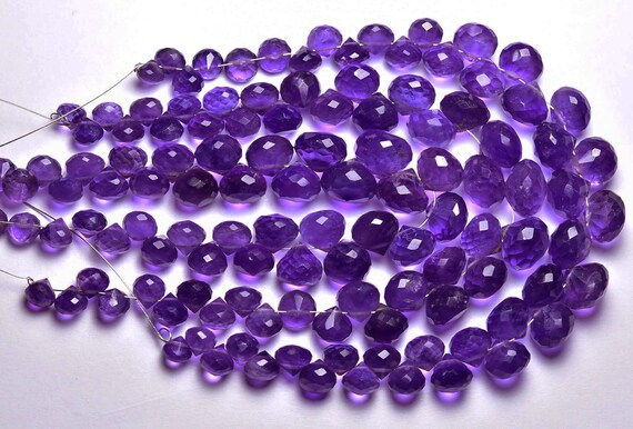 Amethyst Onion Beads - 7 Inches - Natural Faceted Amethyst Onion Briolettes - Size Is 6-10 Mm #1375