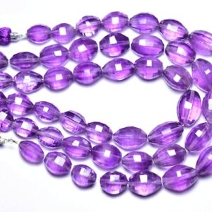 Amethyst Oval Beads - 7 inches - Natural Beautiful Faceted Amethyst Briolette Size is 7x9 - 9x11.5 mm #2665