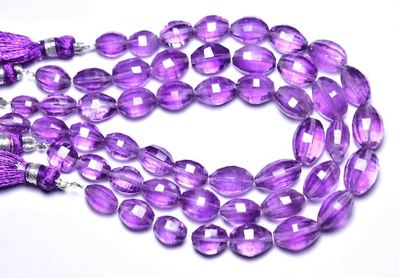 Amethyst Oval Beads - 7 Inches - Natural Beautiful Faceted Amethyst Briolette Size Is 7x9 - 9x11.5 Mm #2665 Amethyst Oval Beads - 7 Inches - Natural Beautiful Faceted Amethyst Briolette Size Is 7x9 - 9x11.5 Mm #2665