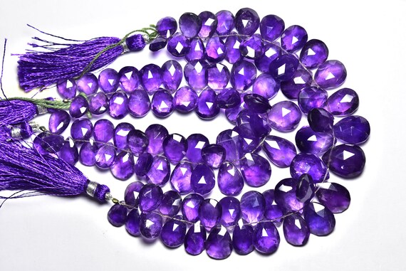 Amethyst Pear Beads - 7 Inches - Natural Big Faceted African Amethyst Pear Briolettes - Size Is 8x11- 12x15 Mm #569
