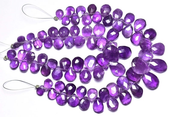 Amethyst Pear Beads - 7 Inches - Natural Finest Quality Amethyst Faceted Pear Briolettes - Size Is 6x8-13x9mm #510