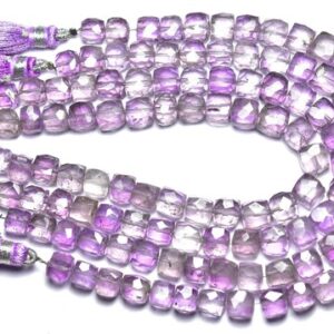 Pink Amethyst Cube Beads - 7.5 Inches - Natural Beautiful Faceted Pink Amethyst Cube Box Briolettes Strand - Size Is 6x6.5 - 7x7.5 Mm #1743