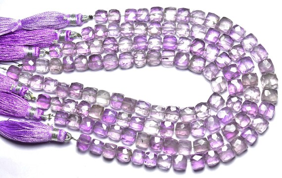 Pink Amethyst Cube Beads - 7.5 Inches - Natural Beautiful Faceted Pink Amethyst Cube Box Briolettes Strand - Size Is 6x6.5 - 7x7.5 Mm #1743