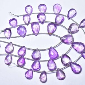 Pink Amethyst Pear Briolette Beads - 7.5 Inches - Natural Faceted Pink Amethyst Teardrop Briolettes Strand - Size Is 10x12 - 16x12 Mm #525