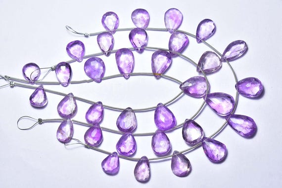 Pink Amethyst Pear Briolette Beads - 7.5 Inches - Natural Faceted Pink Amethyst Teardrop Briolettes Strand - Size Is 10x12 - 16x12 Mm #525