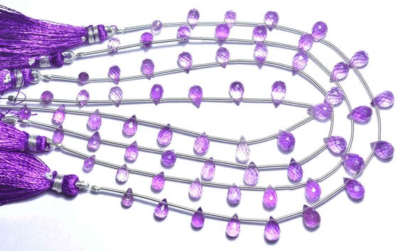 Pink Amethyst Teardrop Beads - 7.5 Inches - Natural Pink Amethyst Faceted Teardrops Briolettes Strand - Size Is 4x6 - 5x8 Mm #2159