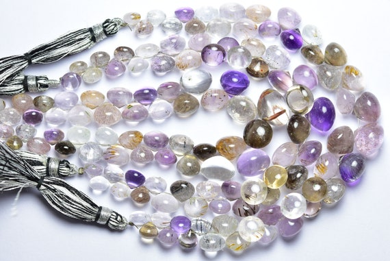 Rare Moss Amethyst Onion Beads - 9 Inches - Rare Most Beautiful Natural Smooth Moss Amethyst Onion Briolettes - Size Is 6.5 - 7.5 Mm #154